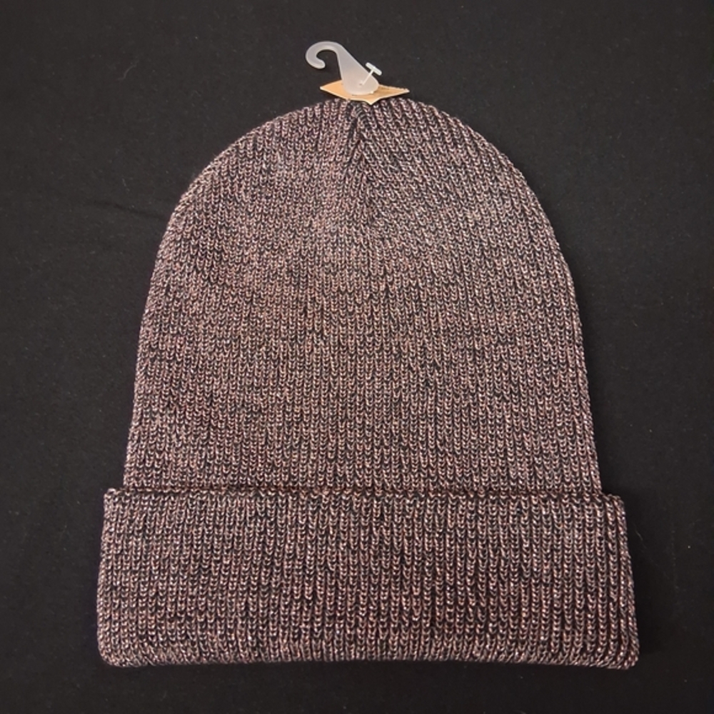 American Eagle Outfitters Beanie – Pink Metallic & Black Ribbed Knit – NWT